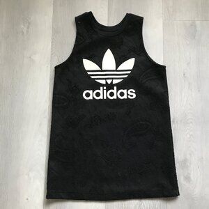 ADIDAS WOMENS TANK TOP BLACK JACQUARD TREFOIL PULLOVER SMALL